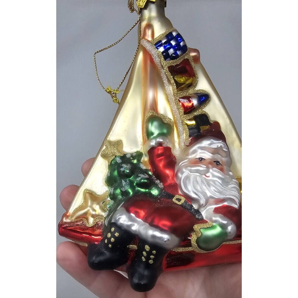 Kurt Adler Polonaise Sailor Santa Glass Ornament Hand Blown Nautical Boat - Picture 3 of 11